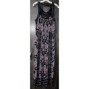Free People Women’s Size 12 Sleeveless Black Dress With 60”sheer Overlay Boho